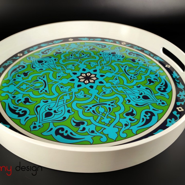 Patterned round tray with handle